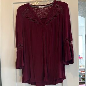 Women's Burgundy Lace Detail Top